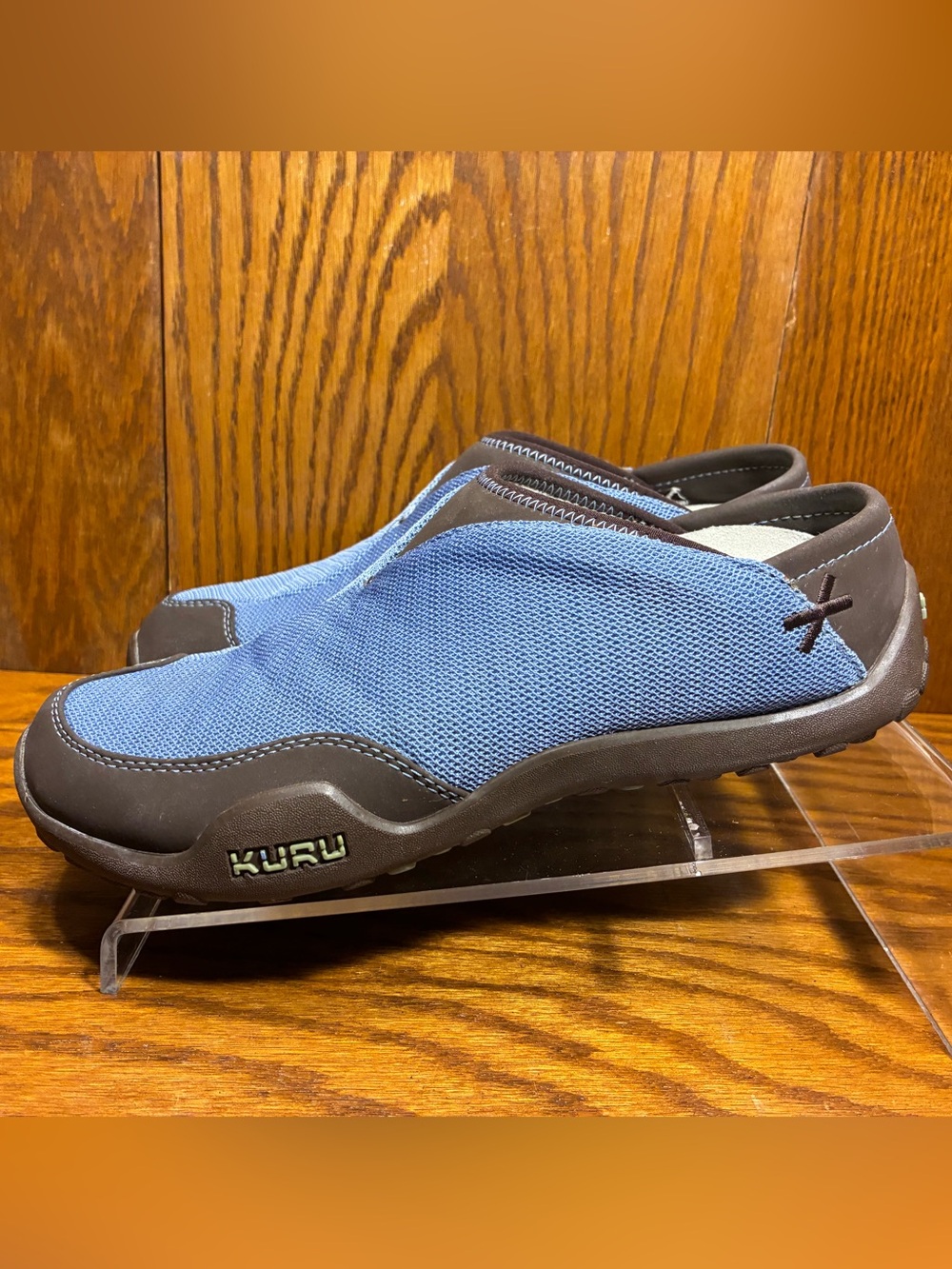 KURU Comfort Slip-On Walking Shoes Blue Mesh Brown Trim Size 8.5